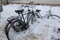 Bicycles under snow in Rovaniemi, Finland