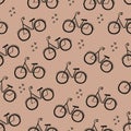 Bicycles. Vector seamless pattern with bicycles on a brown background. Decorative background