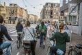 Bicycles Waiting At A Stoplight At Amsterdam The Netherlands 2018 Royalty Free Stock Photo