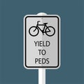 symbol Bicycles Yield to Pedestrians Sign isolated on grey sky background.Vector illustration