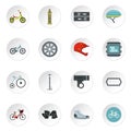 Bicycling icons set, flat style Royalty Free Stock Photo