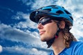 Bicyclist in helmet and sunglasses