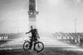 The Bicyclist with his Bicycle in a Fountain Royalty Free Stock Photo