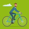 Bicyclist rider hipster man with bike bicycle Vector creative