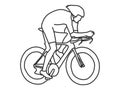 Bicyclist rider man with bike isolated on background, vector illustration, hand drawn, sketch