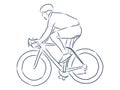 Bicyclist rider man with bike isolated on background, vector illustration, hand drawn, sketch