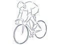 Bicyclist rider man with bike isolated on background, vector illustration, hand drawn, sketch