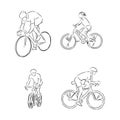 Bicyclist rider man with bike isolated on background, vector illustration, hand drawn, sketch, cyclist, vector sketch illustration