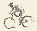 Bicyclist rider man bike vector hand drawn sketch