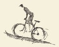 Bicyclist rider man bike vector hand drawn sketch