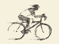 Bicyclist rider man bike vector hand drawn sketch