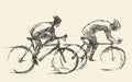 Bicyclist rider mans bike vector hand drawn sketch