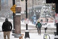 Bicyclist in the snow at Westlake in Seattle