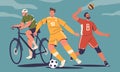 Bicyclist, Soccer And Basketball Player Male Characters Engage In Activities, Showcasing Remarkable Athleticism Royalty Free Stock Photo