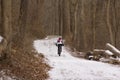 Bicyclist on woodland trail Royalty Free Stock Photo