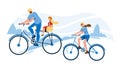 Bicyclists Family Riding Together In Park Vector Royalty Free Stock Photo