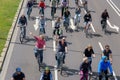 Bicyclists parade in Magdeburg, Germany am 17.06.2017. Adults and children ride bicycles in Magdeburg