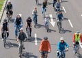 Bicyclists parade in Magdeburg, Germany am 17.06.2017. Day of action. Adults and children ride bicycles in city center