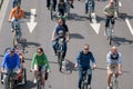 Bicyclists` parade in Magdeburg, Germany am 17.06.2017. Parents with children ride bicycles in Magdeburg