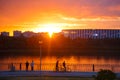 Bicyclists at Volga river embankment, Nizhny Novgorod, Russia Royalty Free Stock Photo