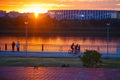 Bicyclists at Volga river embankment, Nizhny Novgorod, Russia Royalty Free Stock Photo