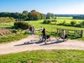 Bicyclists and walkers in nature near town of Ootmarsum, Overijssel, Netherlands