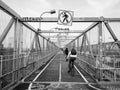 Bicyclists on the Williamsburg Bridge bike path, in Brooklyn, New York City