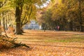 Bicylists near Groeneveld Castle in autumn, Netherlands Royalty Free Stock Photo