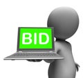 Bid Laptop Character Shows Bids Bidding Or Auction Online Royalty Free Stock Photo