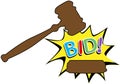 Bid to buy auction gavel cartoon icon Royalty Free Stock Photo