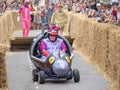 BIDEFORD, DEVON, ENGLAND - JUNE 18 2023: Participant in the annual Soapbox Derby fun race event in the town.