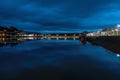 Bideford, Devon, UK, April 24th 2023: Bideford Long Bridge at sunset.