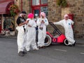 BIDEFORD, NORTH DEVON, ENGLAND - SEPTEMBER 5 2021: The Soapbox Derby. Here, a team stand with gokart waiting their turn