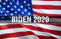 Biden 2020 election flag for United States president USA and White House flag waving wind. Realistic White House president