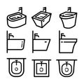 Bidet icon set in outline style icon style isolated