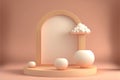 Biege 3d round podium with cloud. Empty space for text. Generative ai