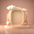 Biege 3d round podium with cloud. Empty space for text. Generative ai