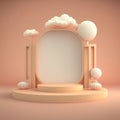 Biege 3d round podium with cloud. Empty space for text. Generative ai