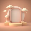 Biege 3d round podium with cloud. Empty space for text. Generative ai