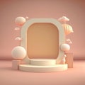 Biege 3d round podium with cloud. Empty space for text. Generative ai