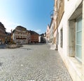 View of the Burgplatz Square and the historic fountain in the picturesque old town of Biel Royalty Free Stock Photo