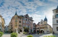 View of the Ring Square and the Vennerbrunnen Fountain in the historic old town of Biel Royalty Free Stock Photo