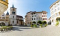 View of the Ring Square and the Vennerbrunnen Fountain in the historic old town of Biel Royalty Free Stock Photo