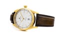 Biel, Switzerland 31.03.2020 - The close up of Hamilton woman watch stainless steel case gold PVD coating white clock