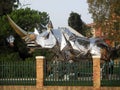 Biennial 2017 Imposing metal sculpture of a rhinoceros Giardini Venice Italy