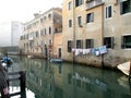 Biennial Venice 2017Houses, hanging clothes, balconies boats canal in VeniceItaly Europe Royalty Free Stock Photo