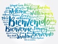 Bienvenido Welcome in Spanish word cloud in different languages, conceptual background