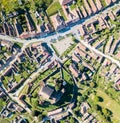 Biertan town and Biertan lutheran evangelical fortified church in Sibiu County, Transylvania, Romania. Aerial view. Royalty Free Stock Photo