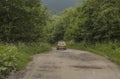 Bieszczady - a mountain range, Poland, Europe; a little Fiat car. Royalty Free Stock Photo
