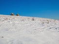 Bieszczady in winter. Cottages on the hillside Royalty Free Stock Photo